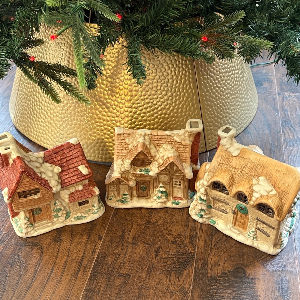 Vintage (In Original Box) Christmas Around The World Village Houses, Set Of 3
